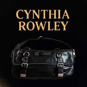 Cynthia Rowley Black Distressed Leather Shoulder Bag W/Buckles